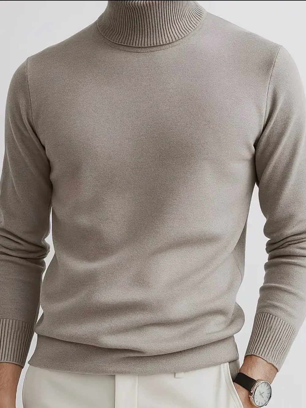 Men's Taupe Turtleneck Sweater - Classic Knit